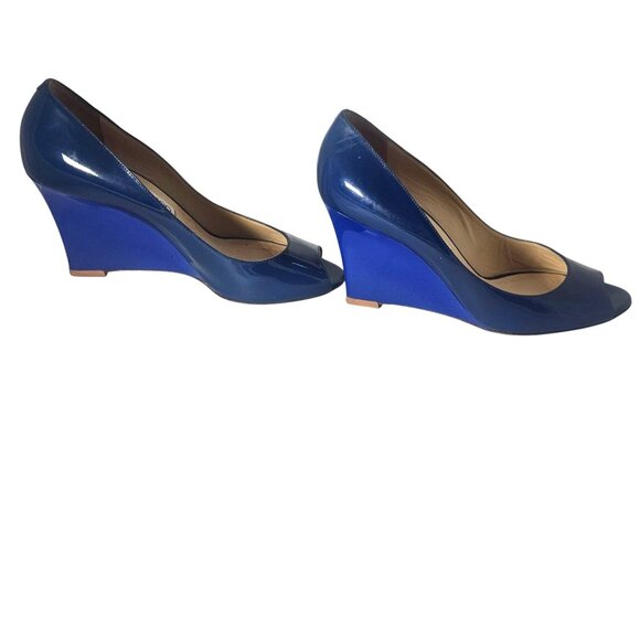 Jimmy Choo Womens Peep Toe Wedge Sandal Blue 39.5 QuietLuxury Old Money Minimali - Picture 10 of 15